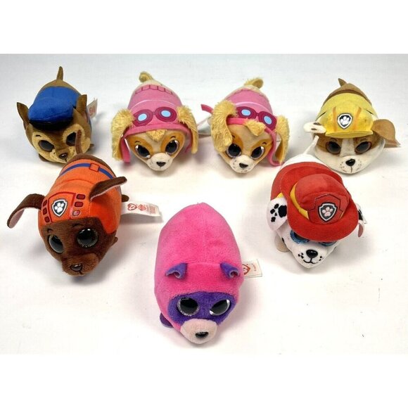 Lot 7 Nickelodeon Paw Patrol TEENY TY Stackable Plush Stuffed Animal Toys *Read* - Picture 1 of 7